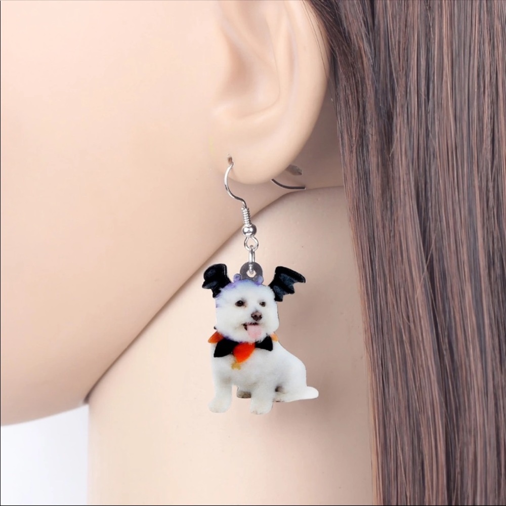 Bat Wing Dog Acrylic Earrings - Picture 2 of 6